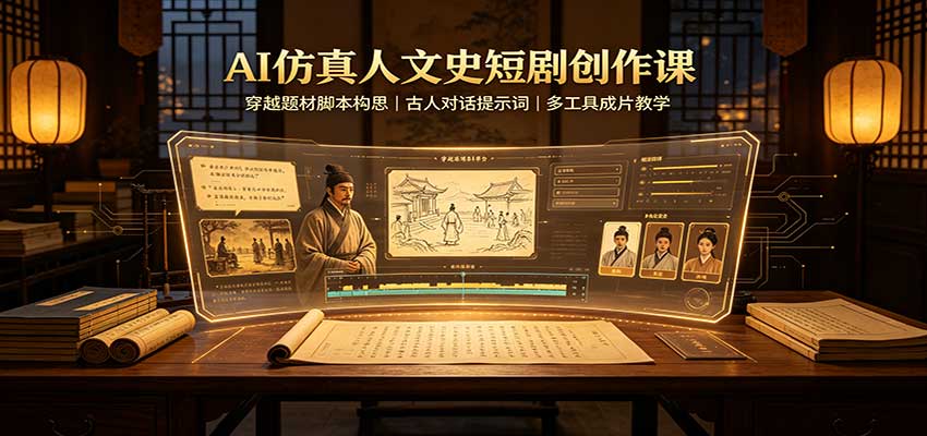 AI仿真人文史短剧创作课：穿越题材脚本构思，古人对话提示词，多工具成片教学-大川资源分享站
