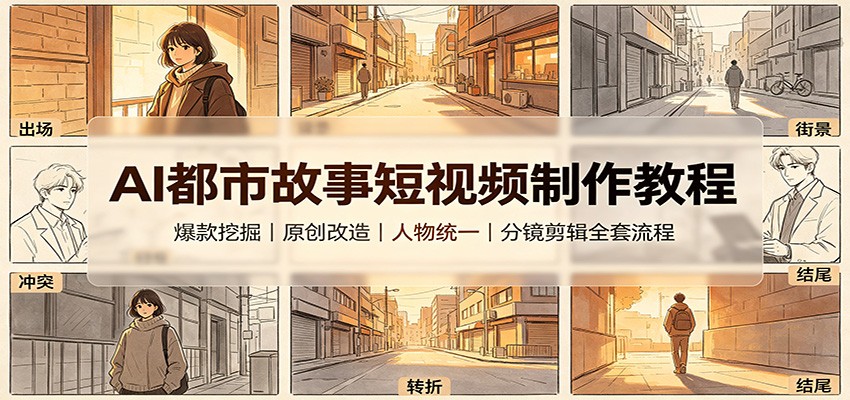 AI都市故事短视频制作教程：爆款挖掘原创改造，人物统一分镜剪辑全套流程-大川资源分享站