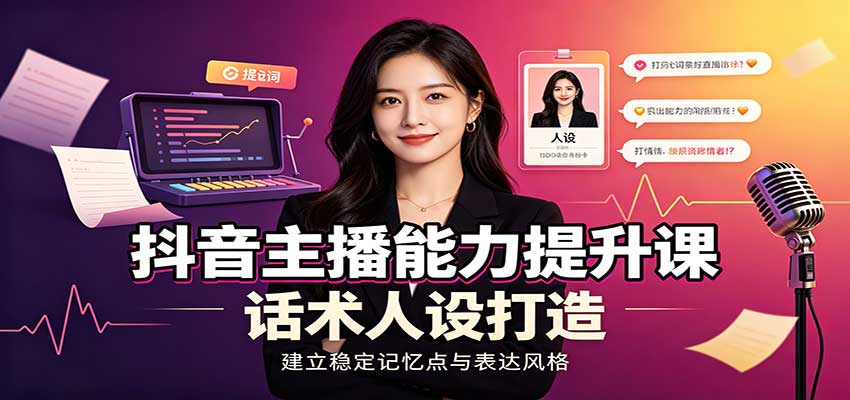抖音主播能力提升课：账号底层逻辑，直播间搭建调试，话术人设打造全套教学-大川资源分享站