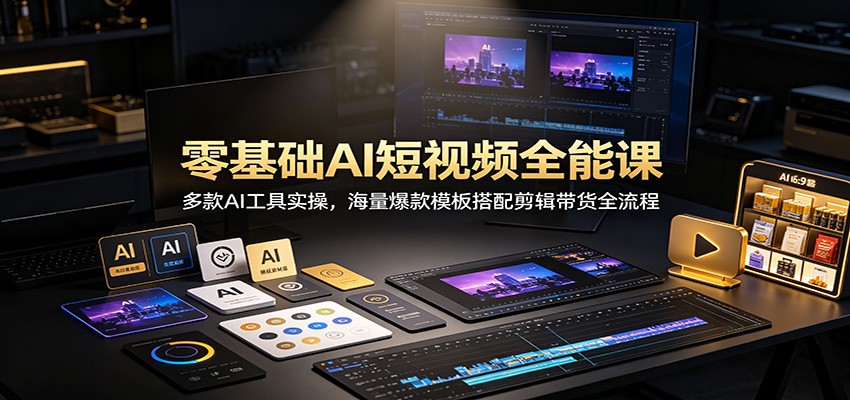 零基础AI短视频全能课：多款AI工具实操，海量爆款模板搭配剪辑带货全流程-大川资源分享站