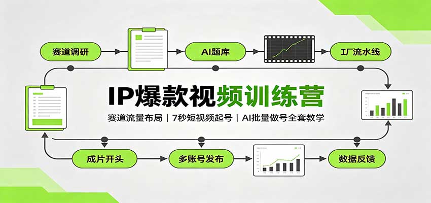 IP爆款视频训练营：赛道流量布局，7秒短视频起号，AI批量做号全套教学-大川资源分享站