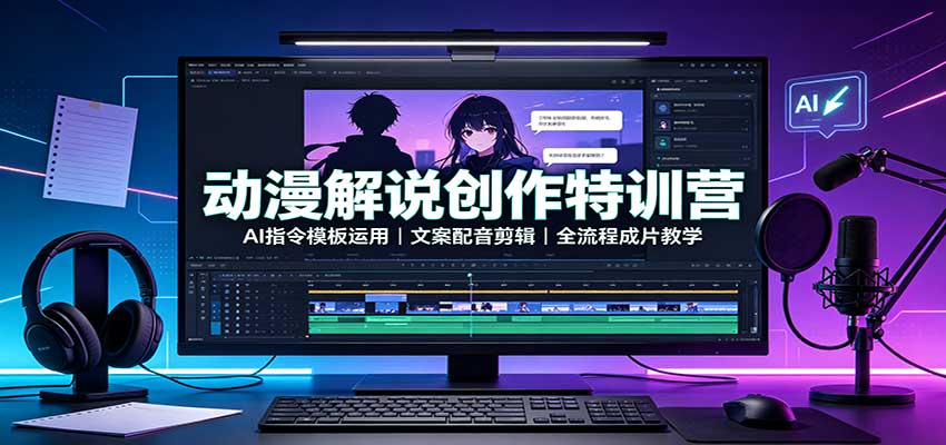 动漫解说创作特训营：AI指令模板运用，文案配音剪辑，全流程成片教学-大川资源分享站