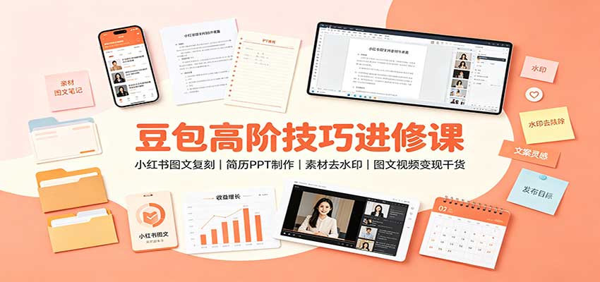 豆包高阶技巧进修课：小红书图文复刻，简历PPT制作，素材去水印，图文视频变现干货-大川资源分享站
