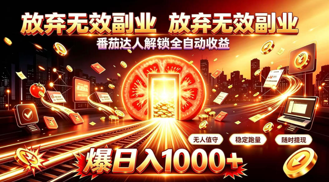 放弃无效副业，番茄达人解锁全自动收益，日入1k+，门槛最低的线上轻资产项目【揭秘】-大川资源分享站