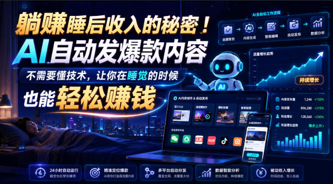 躺賺睡后收入的秘密！AI自动发爆款内容，不需要懂技术，让你在睡觉的时候也能轻松賺钱【原创双语字幕】-大川资源分享站