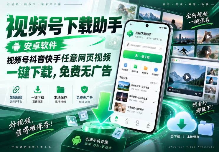 视频号下载助手，安卓软件，视频号抖音快手任意网页视频，一键下载，免费无广告-大川资源分享站