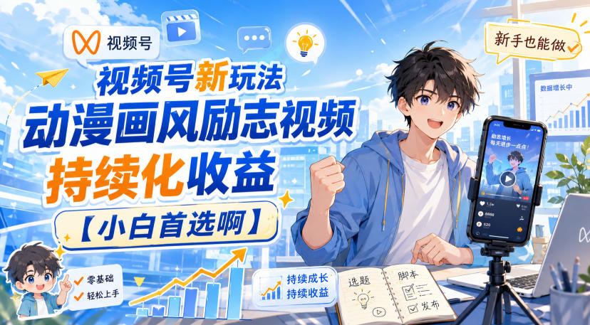 视频号新玩法动漫画风励志视频，持续化收益【小白首选啊】-大川资源分享站