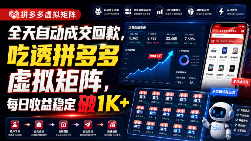 全天自动成交回款，吃透拼多多虚拟矩阵，每日收益稳定破1K+【揭秘】-大川资源分享站