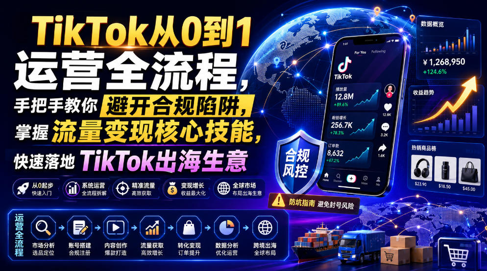TikTok从0到1运营全流程，手把手教你避开合规陷阱，掌握流量变现核心技能，快速落地TikTok出海生意(更新8月)-大川资源分享站