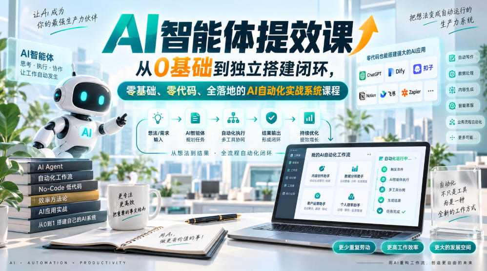 AI智能体提效课，从0基础到独立搭建闭环，零基础、零代码、全落地的AI自动化实战系统课程-大川资源分享站