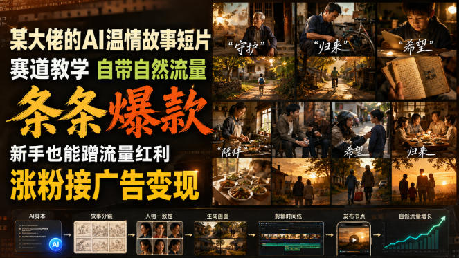 某大佬的AI温情故事短片赛道教学，自带自然流量，条条爆款，新手也能蹭流量红利，涨粉接广告变现-大川资源分享站
