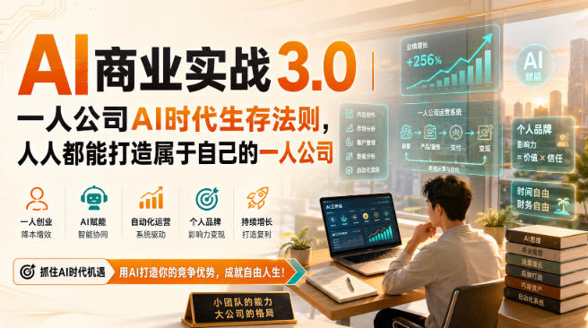 AI商业实战3.0｜一人公司AI时代生存法则，人人都能打造属于自己的一人公司-大川资源分享站