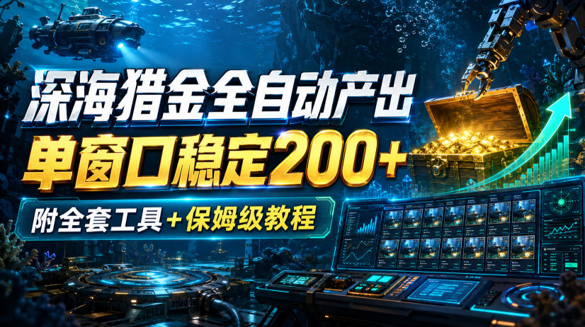 深海猎金全自动产出，单窗口稳定200+，附全套工具+保姆级教程【揭秘】-大川资源分享站
