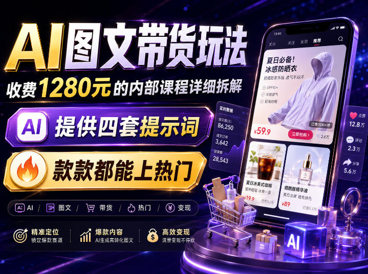 AI图文带货内部玩法，1280内部课程对外系统拆解，看完直接上手变现！-大川资源分享站