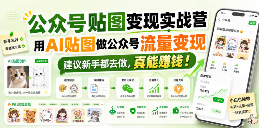 公众号贴图变现实战营，用AI贴图做公众号流量变现，建议新手都去做，真能賺钱！-大川资源分享站