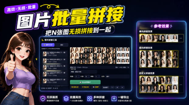 图片批量拼接，把N张图无损拼接到一起，支持横向、竖向、自定义等功能-大川资源分享站