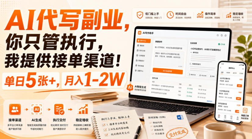 AI代写副业，你只管执行，我提供接单渠道！单日5张+，月入1-2W【揭秘】-大川资源分享站