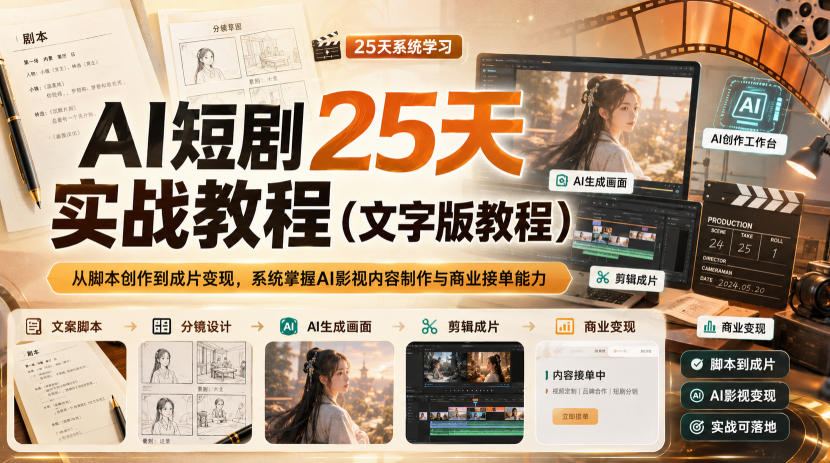 AI短剧25天实战教程(文字版教程)，从脚本创作到成片变现，系统掌握AI影视内容制作与商业接单能力-大川资源分享站