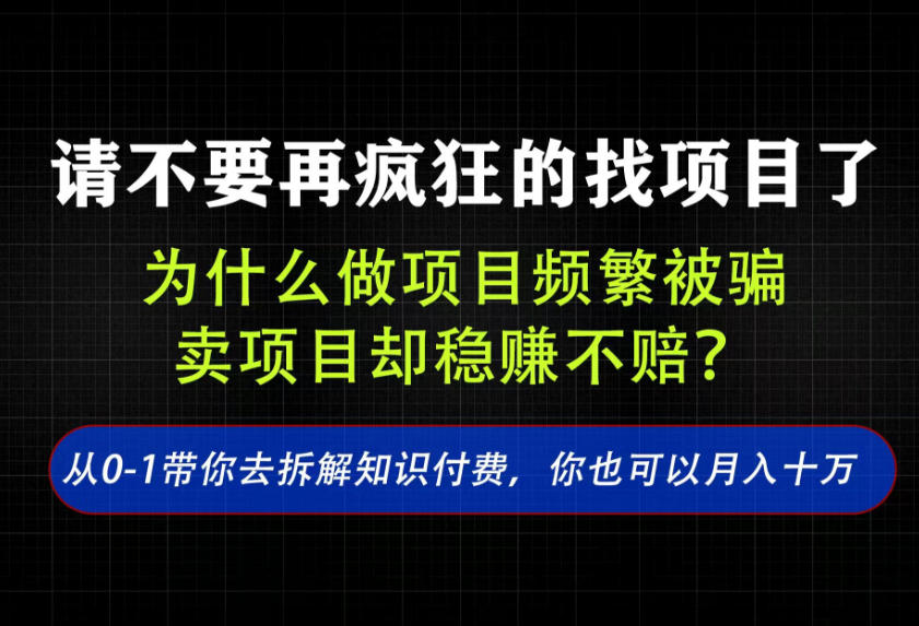 找项目？别傻了！卖项目才是真的一本万利！看完你全都懂了【揭秘】-大川资源分享站