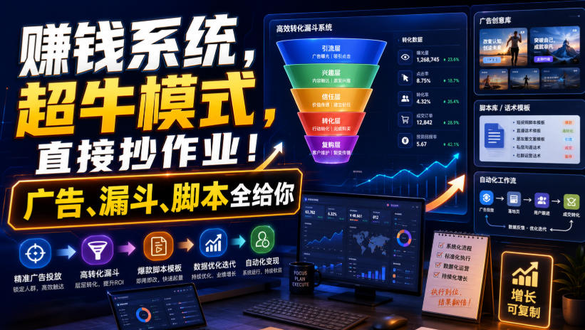 賺钱系统，超牛模式，直接抄作业！广告、漏斗、脚本全给你【原创双语字幕】-大川资源分享站