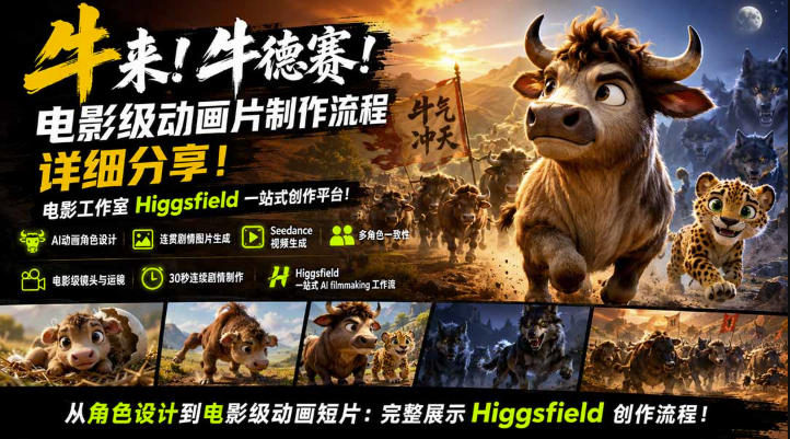 牛来！牛德赛！电影级动画片制作流程详细分享！电影工作室Higgsfield一站式创作平台，完整创作流程-大川资源分享站