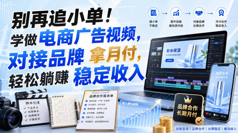 别再追小单！学做电商广告视频，对接品牌拿月付，轻松躺賺稳定收入【原创双语字幕】-大川资源分享站