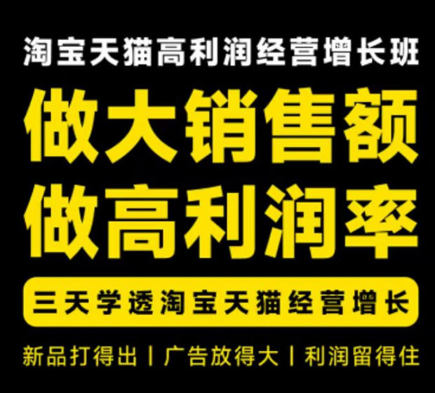 天猫淘宝高利润经营增长班杭州线下课31期8月22-24日，做大销售额做高利润率，三天学透淘宝天猫经营增长-大川资源分享站