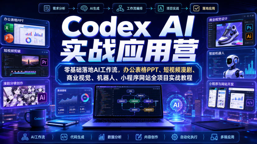 Codex AI实战应用营｜零基础落地AI工作流，办公表格PPT、短视频漫剧、商业视觉、机器人、小程序网站全项目实战教程-大川资源分享站