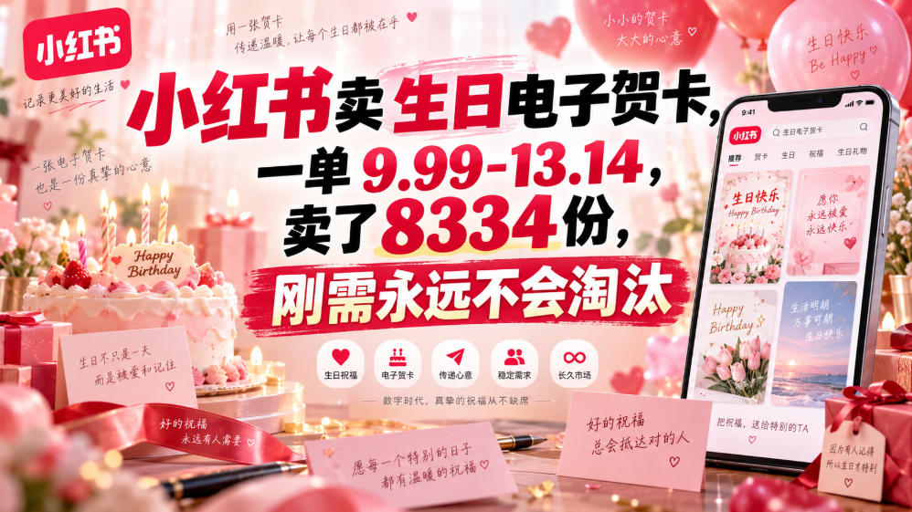 小红书卖生日电子贺卡，一单9.99-13.14，卖了8334份，刚需永远不会淘汰-大川资源分享站