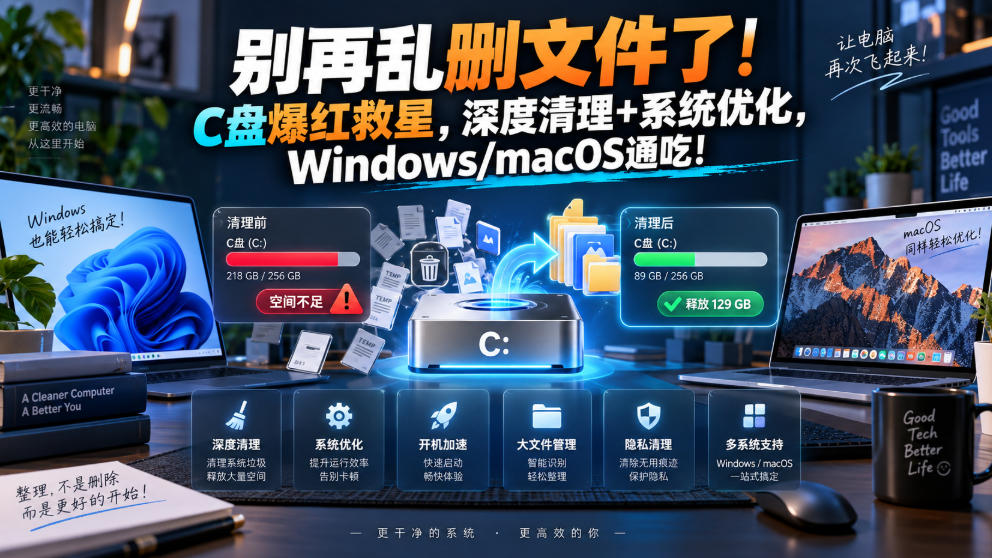 别再乱删文件了！C盘爆红救星，深度清理+系统优化，Windows/macOS通吃！-大川资源分享站