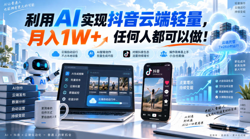 利用AI实现抖音云端轻量，月入1W+，任何人都可以做！【揭秘】-大川资源分享站