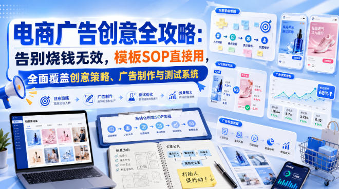 电商广告创意全攻略：告别烧钱无效，模板SOP直接用，全面覆盖创意策略、广告制作与测试系统【原创双语字幕】-大川资源分享站