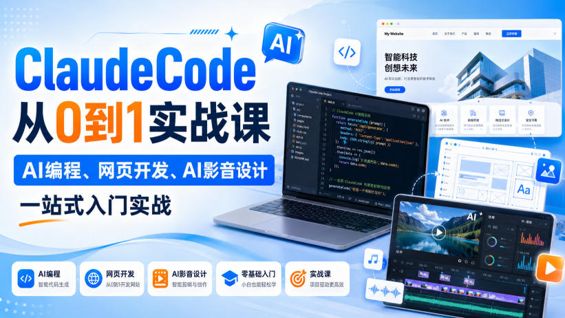 Claude Code从0到1实战课，AI编程、网页开发、AI影音设计一站式入门实战(更新)-大川资源分享站