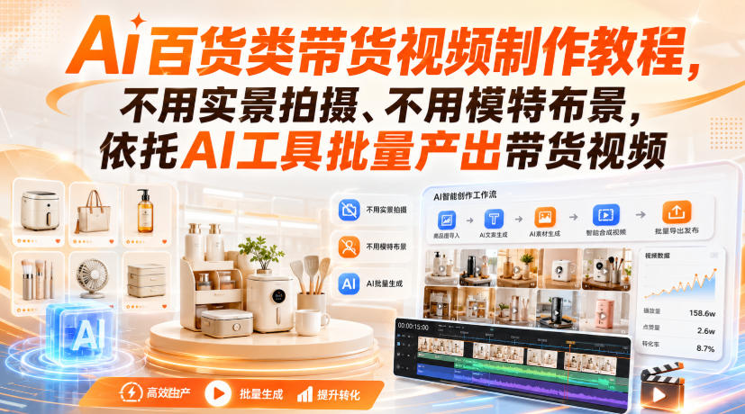 Ai百货类带货视频制作教程，不用实景拍摄、不用模特布景，依托AI工具批量产出带货视频-大川资源分享站