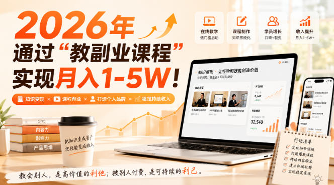 2026年通过“教副业课程”实现月入1-5W！毫无保留的全部教给你，长期稳定【揭秘】-大川资源分享站
