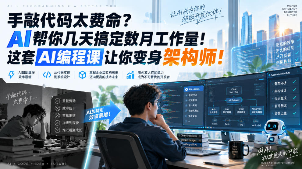 手敲代码太费命？AI帮你几天搞定数月工作量！这套AI编程课让你变身架构师！【原创双语字幕】-大川资源分享站