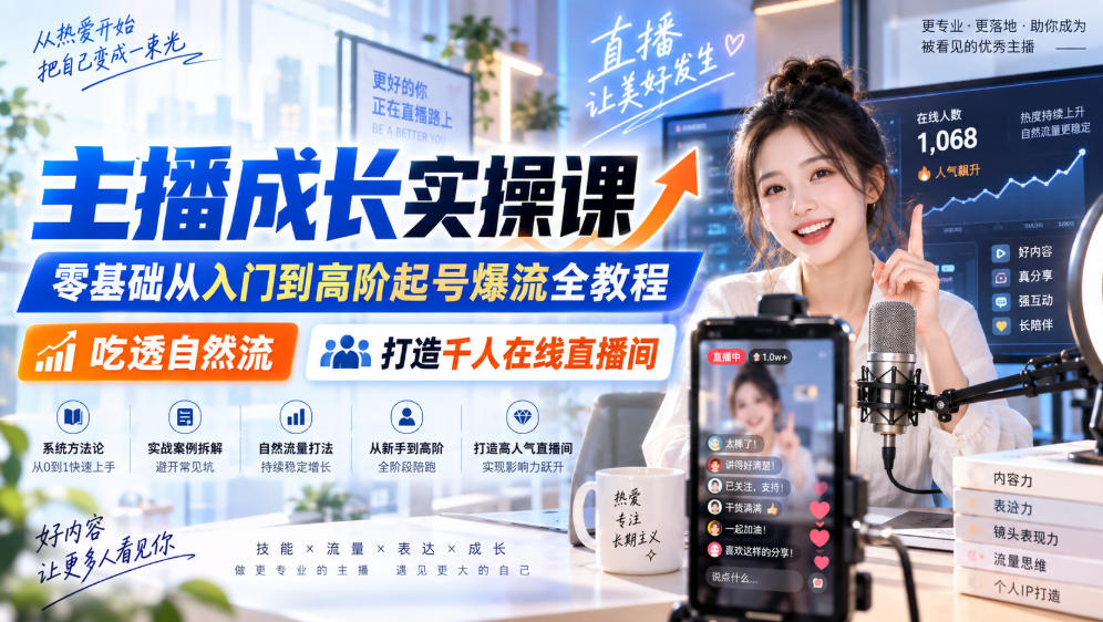 主播成长实操课｜零基础从入门到高阶起号爆流全教程，吃透自然流，打造千人在线直播间-大川资源分享站