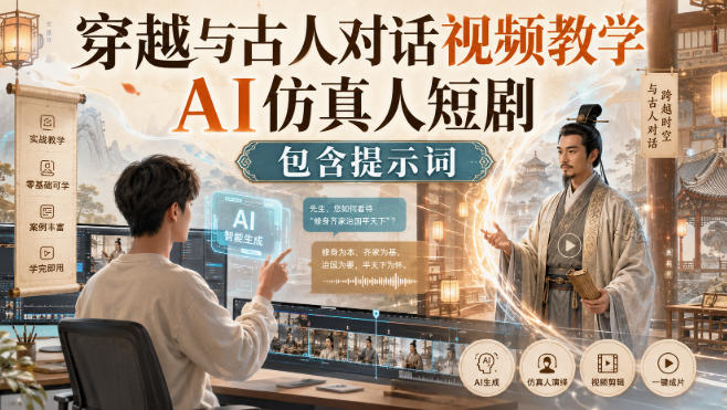 穿越与古人对话视频教学，AI仿真人短剧，包含提示词-大川资源分享站