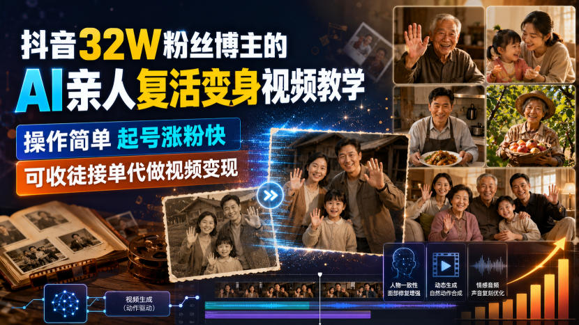 抖音32W粉丝博主的AI亲人复活变身视频教学，操作简单，起号涨粉快，可收徒接单代做视频变现-大川资源分享站