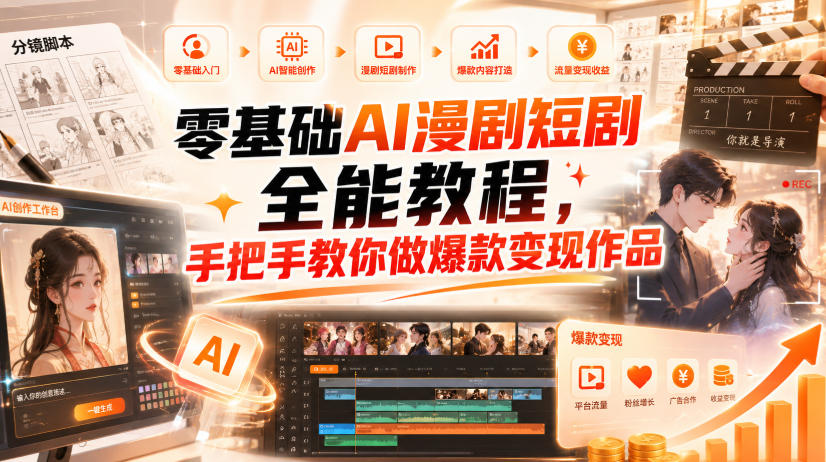 零基础AI漫剧短剧全能教程，从AI智能体搭建、文案脚本分镜、多平台AI生视频、剪映精修，覆盖全题材创作，手把手教你做爆款变现作品-大川资源分享站