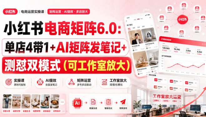 小红书电商矩阵6.0：单店4带1+AI矩阵发笔记+测怼双模式(可工作室放大)-大川资源分享站
